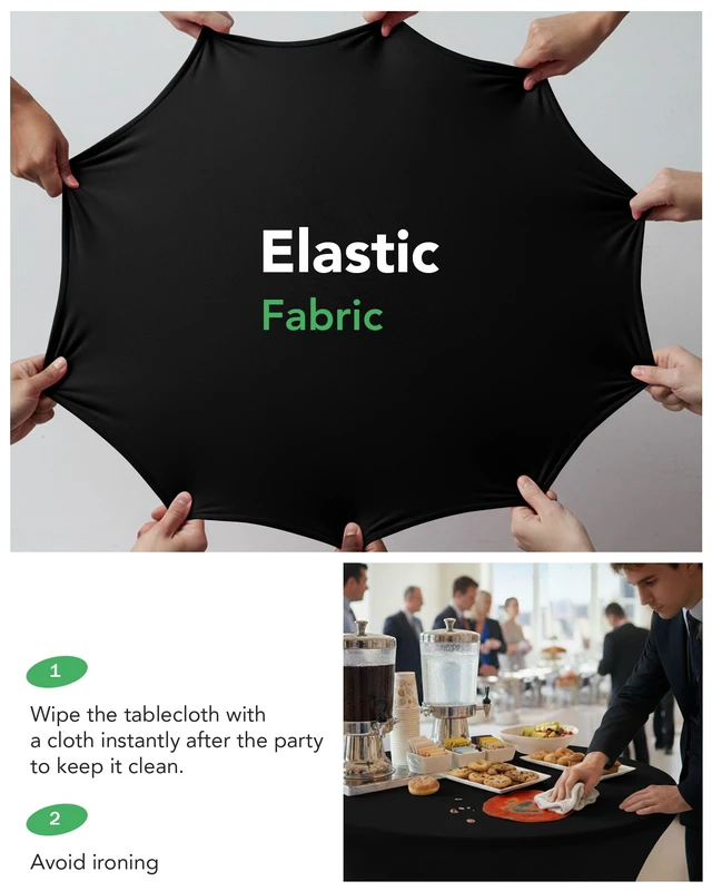 Alt view image 7 of 7 - Spandex Cocktail Table Covers, 32x43 Inch, Black, 8 Pack | Stretchy Highboy Cocktail Fitted Tablecloths Round, for Wedding Banquet Party Event High Top Tables Decorations