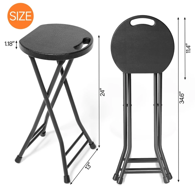 Alt view image 2 of 7 - 24 Inch Folding Stool with Handle - 500LBS Capacity Portable Foldable Stool with Non-Slip Feet, Heavy-Duty Steel & Plastic Collapsible Stool for Indoor Outdoor Use, Black