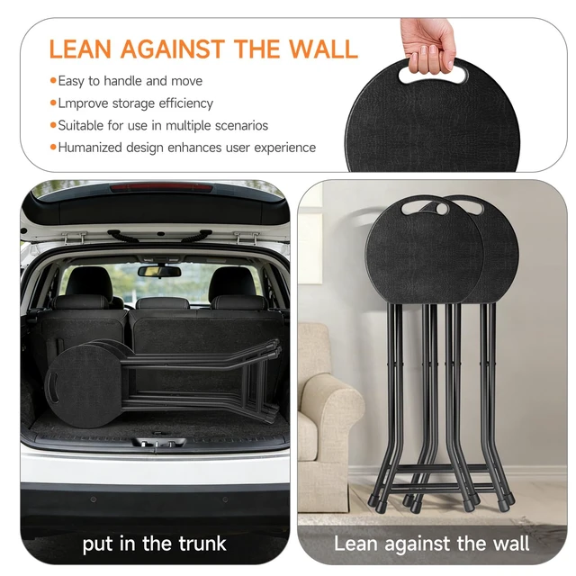Alt view image 5 of 7 - 24 Inch Folding Stool with Handle - 500LBS Capacity Portable Foldable Stool with Non-Slip Feet, Heavy-Duty Steel & Plastic Collapsible Stool for Indoor Outdoor Use, Black