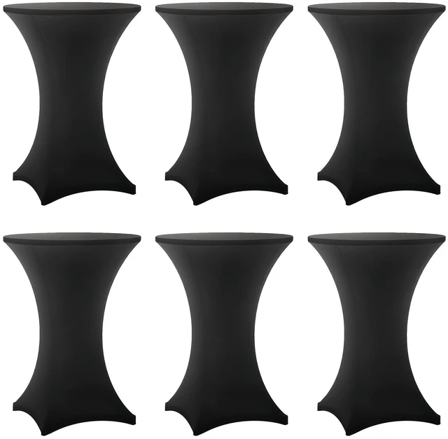 Main image of Cocktail Table Covers - 6 Pack 32x43 Inch Table Cloth - Black | Fitted Stretch Spandex Round High Top Tablecloth for Party, Bar, Birthday, Pub, Banquet