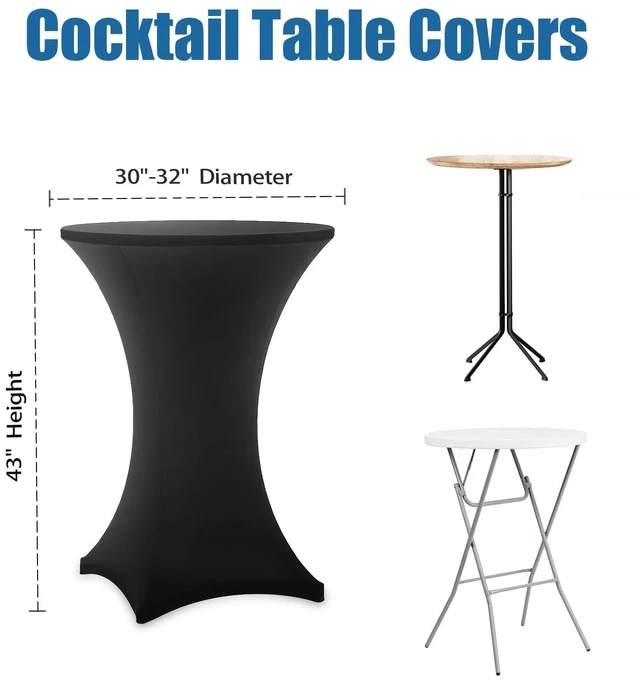 Alt view image 3 of 7 - Cocktail Table Covers - 6 Pack 32x43 Inch Table Cloth - Black | Fitted Stretch Spandex Round High Top Tablecloth for Party, Bar, Birthday, Pub, Banquet