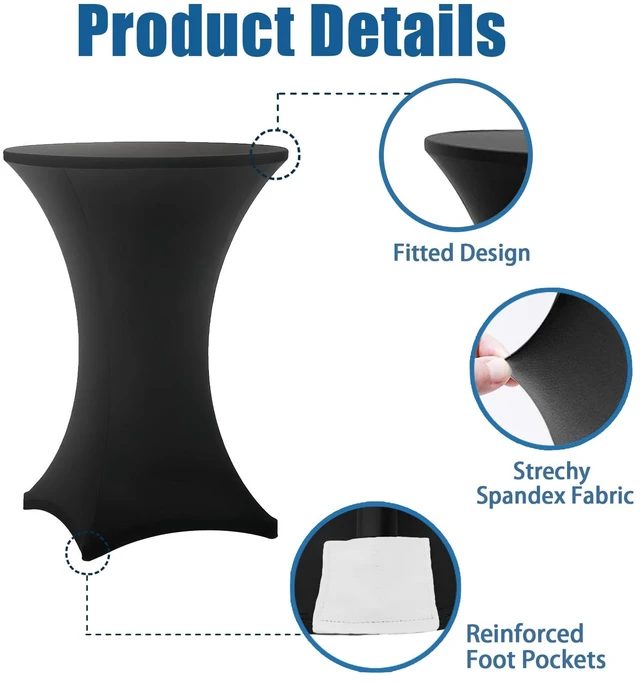 Alt view image 5 of 7 - Cocktail Table Covers - 6 Pack 32x43 Inch Table Cloth - Black | Fitted Stretch Spandex Round High Top Tablecloth for Party, Bar, Birthday, Pub, Banquet