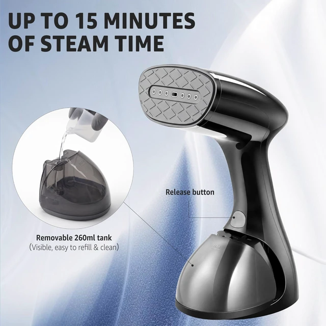 Alt view image 7 of 7 - Steamer for Clothes: 1400W Handheld Garment Steamer & Iron 2-in-1 | 30s Fast Heat-Up, 260ml Tank, Ceramic Soleplate Clothes Steamer with Brush, Auto-Off, Quick Wrinkle Remover for Home & Travel