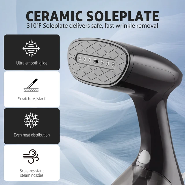 Alt view image 5 of 7 - Steamer for Clothes: 1400W Handheld Garment Steamer & Iron 2-in-1 | 30s Fast Heat-Up, 260ml Tank, Ceramic Soleplate Clothes Steamer with Brush, Auto-Off, Quick Wrinkle Remover for Home & Travel