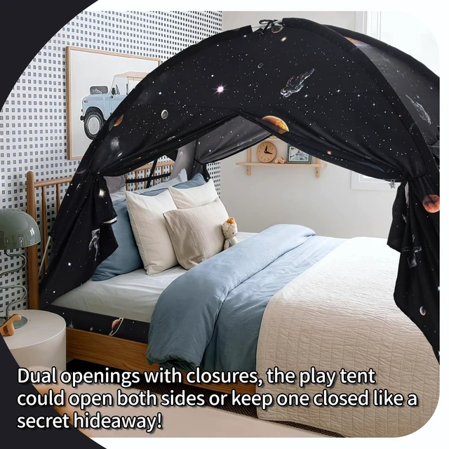 Alt view image 2 of 7 - Twin Bed Toddler Canopy Tent, Kids Indoor Canopy Space Galaxy Sleep Tent | Twin Size Bed Tents Canopy Playhouse Privacy Blackout Bunk Floor Tents Indoor for Boys Girl Birthday, Christmas House Gift