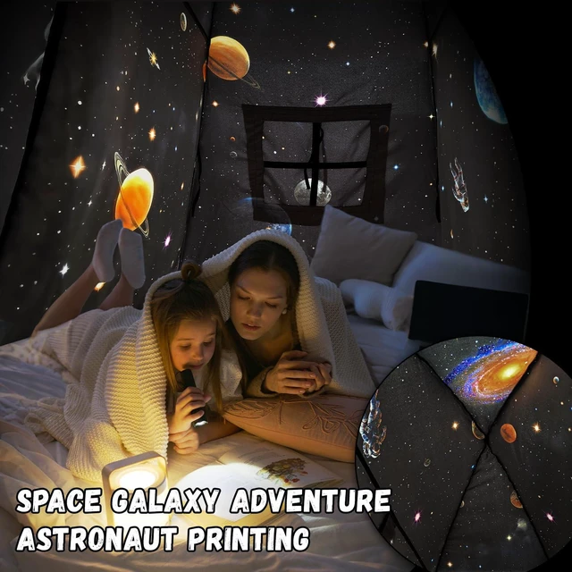 Alt view image 5 of 7 - Twin Bed Toddler Canopy Tent, Kids Indoor Canopy Space Galaxy Sleep Tent | Twin Size Bed Tents Canopy Playhouse Privacy Blackout Bunk Floor Tents Indoor for Boys Girl Birthday, Christmas House Gift