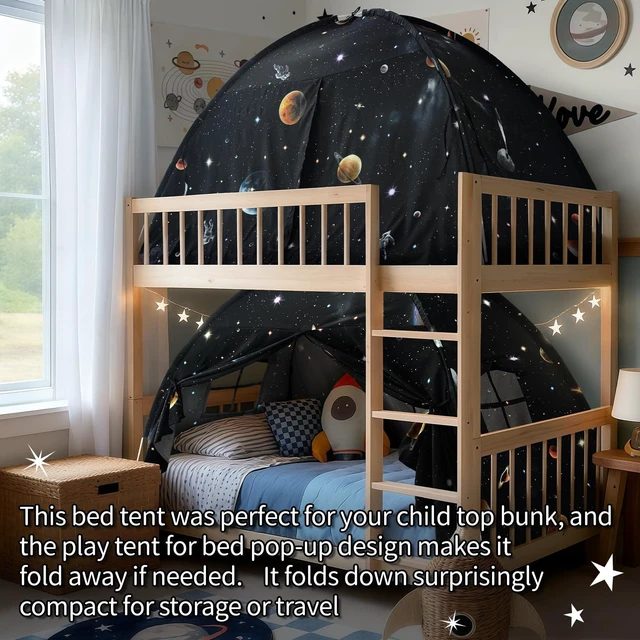 Alt view image 3 of 7 - Twin Bed Toddler Canopy Tent, Kids Indoor Canopy Space Galaxy Sleep Tent | Twin Size Bed Tents Canopy Playhouse Privacy Blackout Bunk Floor Tents Indoor for Boys Girl Birthday, Christmas House Gift