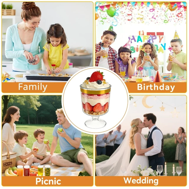 Alt view image 4 of 7 - 120Pcs Dessert Cups with Golden Spoon,5Oz Clear Plastic Parfait Cups,Mini Appetizer Cups Disposable Shooter Cups for Pudding Ice Cream Mousse Cake Birthday Party Events Supplies