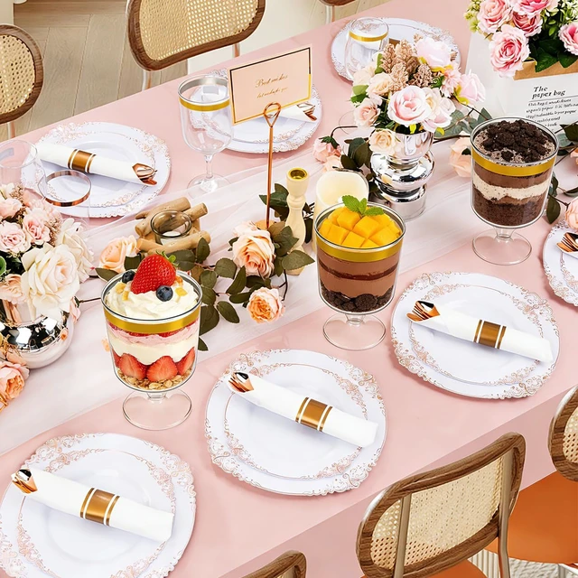 Alt view image 5 of 7 - 120Pcs Dessert Cups with Golden Spoon,5Oz Clear Plastic Parfait Cups,Mini Appetizer Cups Disposable Shooter Cups for Pudding Ice Cream Mousse Cake Birthday Party Events Supplies