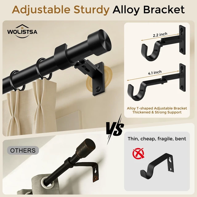 Alt view image 5 of 7 - Curtain Rod 36-120 Inch, Black Heavy Duty Curtain Rods for Windows | 1 Inch Adjustable Long Window Treatment Rods, Modern Decorative Metal Drapery Pole, Solid Aluminum Finials, Easy Installation