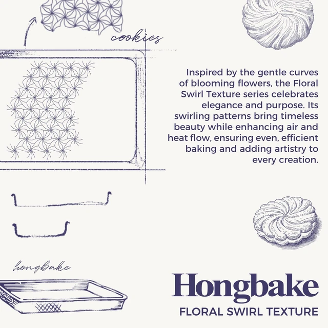 Alt view image 3 of 7 - Nonstick Baking Sheet Pan Set of 3, Cookie Sheets for Oven, Non-Toxic, Blue | Half, Quarter & Jelly Roll Pans, Floral Swirl Texture, Heavy-Duty 0.8mm Carbon Steel, Even Heat Distribution