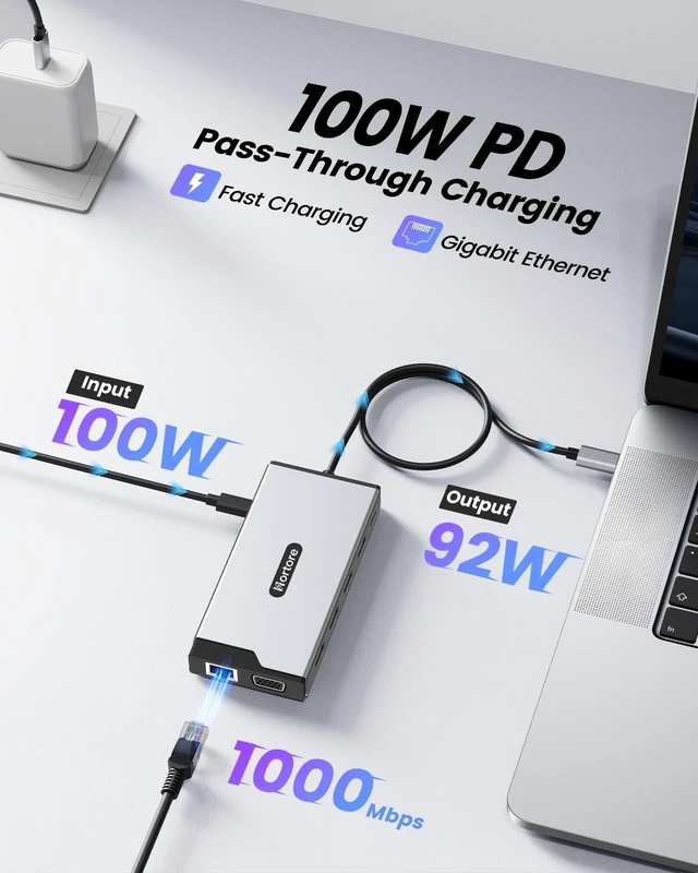 Alt view image 6 of 7 - Docking Station USB C Hub Multiport Adapter Triple Display | 12-in-1 hub with 2 HDMI,1 VGA, RJ45,100W PD,USB A&C 3.0 Ports,SD/TF Card Reader,for MacBook/Dell/HP/Lenovo,Silver