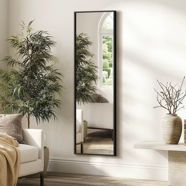 Alt view image 7 of 7 - Full Length Mirror with Stand, Floor Standing Mirror, 56"x15", Black | HD Shatterproof Glass, Free-Standing or Wall-Mounted, Full Body Mirror for Bedroom, Living Room, Dressing Room, Entryway