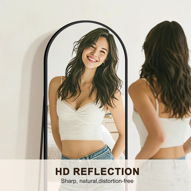 Alt view image 3 of 7 - Full Length Mirror with Stand, 56"x15" Full Body Floor Mirror, Black | HD Shatterproof Glass, Aluminum Alloy Frame, Free Standing/Leaning/Wall-Mounted for Bedroom, Living Room, Cloakroom, Entryway