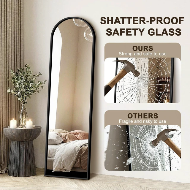 Alt view image 5 of 7 - Full Length Mirror with Stand, 56"x15" Full Body Floor Mirror, Black | HD Shatterproof Glass, Aluminum Alloy Frame, Free Standing/Leaning/Wall-Mounted for Bedroom, Living Room, Cloakroom, Entryway