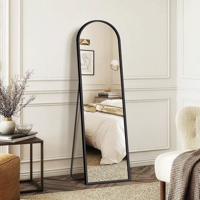 Alt view image 7 of 7 - Full Length Mirror with Stand, 56"x15" Full Body Floor Mirror, Black | HD Shatterproof Glass, Aluminum Alloy Frame, Free Standing/Leaning/Wall-Mounted for Bedroom, Living Room, Cloakroom, Entryway