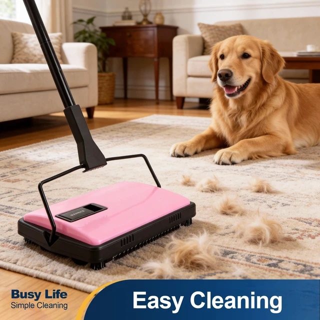 Alt view image 2 of 7 - Manual Carpet Sweeper Cleaner Household Sweeper with Extra Brush | Lightweight Hand Push Non-Electric for Home Office Low&Undercoat Carpets Rugs Pet Hair Dust Scraps Cleaning
