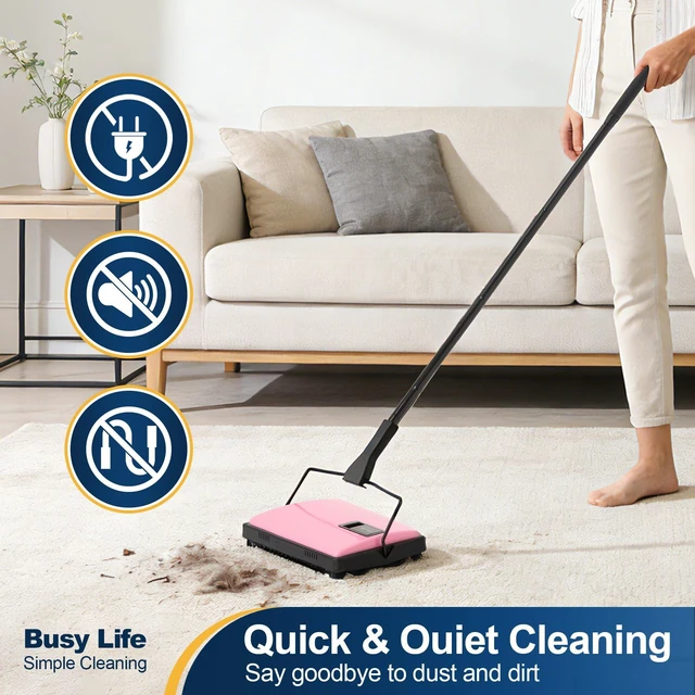 Alt view image 5 of 7 - Manual Carpet Sweeper Cleaner Household Sweeper with Extra Brush | Lightweight Hand Push Non-Electric for Home Office Low&Undercoat Carpets Rugs Pet Hair Dust Scraps Cleaning