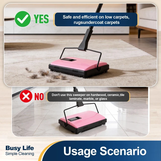 Alt view image 6 of 7 - Manual Carpet Sweeper Cleaner Household Sweeper with Extra Brush | Lightweight Hand Push Non-Electric for Home Office Low&Undercoat Carpets Rugs Pet Hair Dust Scraps Cleaning