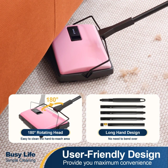 Alt view image 7 of 7 - Manual Carpet Sweeper Cleaner Household Sweeper with Extra Brush | Lightweight Hand Push Non-Electric for Home Office Low&Undercoat Carpets Rugs Pet Hair Dust Scraps Cleaning