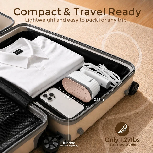 Alt view image 3 of 7 - Handheld Garment Steamer, 2-in-1 Steamer & Dry Iron for Clothes, Portable Travel Steamer for Clothes, 15s Fast Heat-Up, Leak-Resistant (Square handle)