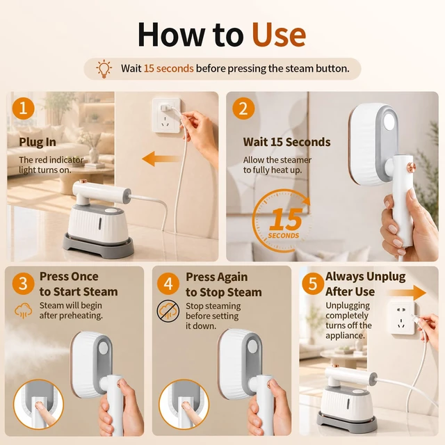 Alt view image 4 of 7 - Handheld Garment Steamer, 2-in-1 Steamer & Dry Iron for Clothes, Portable Travel Steamer for Clothes, 15s Fast Heat-Up, Leak-Resistant (Square handle)