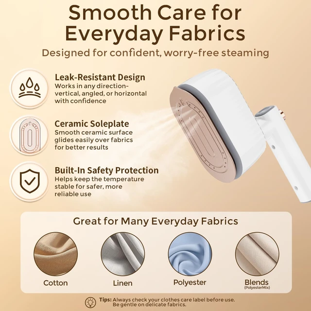 Alt view image 5 of 7 - Handheld Garment Steamer, 2-in-1 Steamer & Dry Iron for Clothes, Portable Travel Steamer for Clothes, 15s Fast Heat-Up, Leak-Resistant (Square handle)