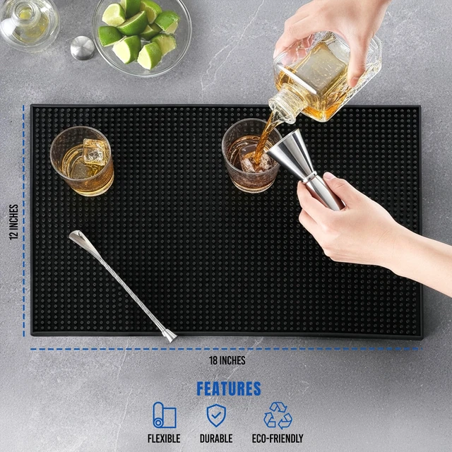 Alt view image 2 of 7 - Premium Rubber Bar Mats 18"x12" 4 Pack - Non-Slip Drying Mats