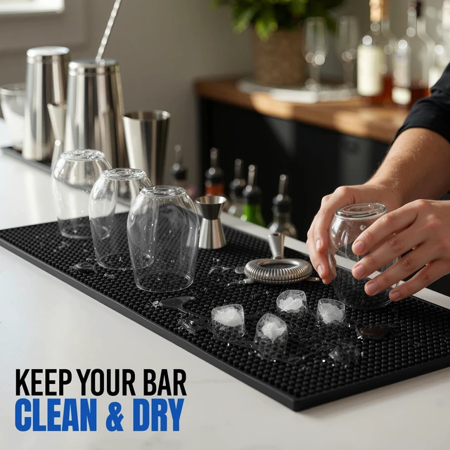Alt view image 5 of 7 - Premium Rubber Bar Mats 18"x12" 4 Pack - Non-Slip Drying Mats