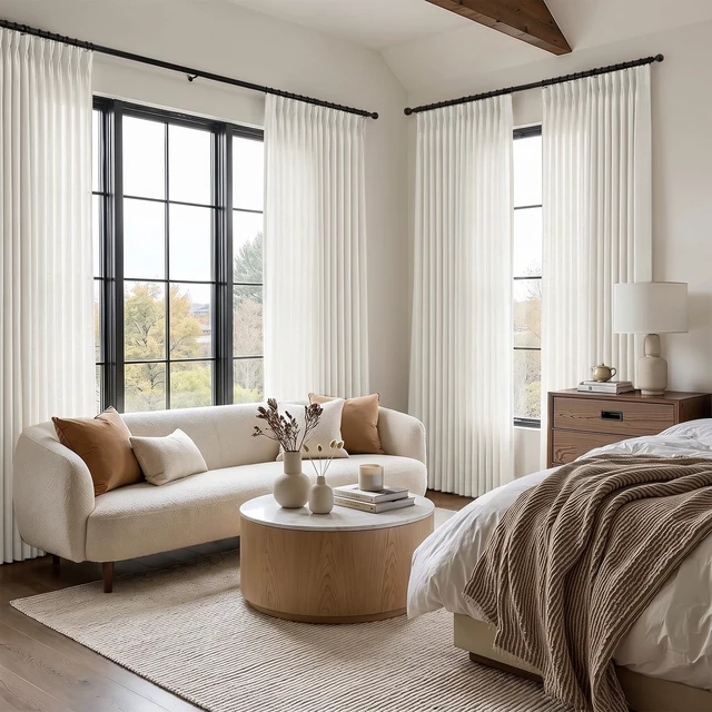 Alt view image 3 of 7 - Pinch Pleated Linen Curtains 96 Inches Semi Sheer Light Filtering, 2 Panels | Pleat Curtain for Living Room, Memory Shape Linen Blend Curtains Floor to Ceiling with Hooks Rings Cream Beige Natural W40