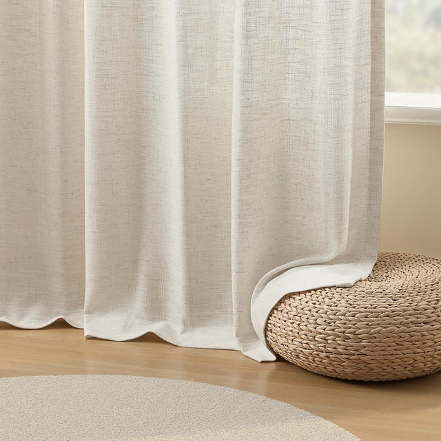 Alt view image 5 of 7 - Pinch Pleated Linen Curtains 96 Inches Semi Sheer Light Filtering, 2 Panels | Pleat Curtain for Living Room, Memory Shape Linen Blend Curtains Floor to Ceiling with Hooks Rings Cream Beige Natural W40