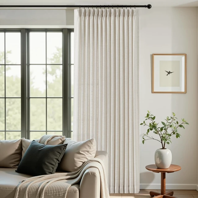 Alt view image 6 of 7 - Pinch Pleated Linen Curtains 96 Inches Semi Sheer Light Filtering, 2 Panels | Pleat Curtain for Living Room, Memory Shape Linen Blend Curtains Floor to Ceiling with Hooks Rings Cream Beige Natural W40