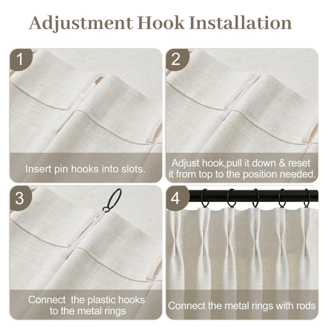 Alt view image 7 of 7 - Pinch Pleated Linen Curtains 96 Inches Semi Sheer Light Filtering, 2 Panels | Pleat Curtain for Living Room, Memory Shape Linen Blend Curtains Floor to Ceiling with Hooks Rings Cream Beige Natural W40