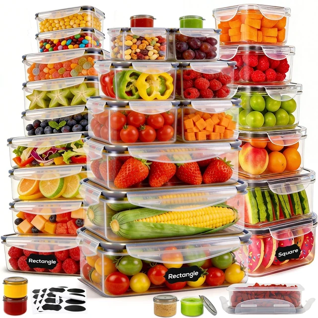 Main image of 62PCS Thick Food Storage Containers with Airtight Lids for Meal Prep | BPA-Free Plastic Food Container Set for Leftovers, Snacks, Lunch, Fruit, Freezer Storage & Kitchen Organization, Leakproof