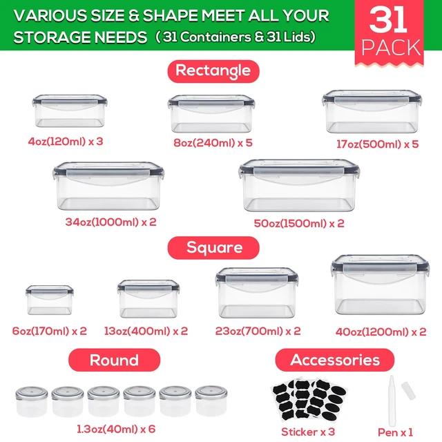Alt view image 2 of 7 - 62PCS Thick Food Storage Containers with Airtight Lids for Meal Prep | BPA-Free Plastic Food Container Set for Leftovers, Snacks, Lunch, Fruit, Freezer Storage & Kitchen Organization, Leakproof