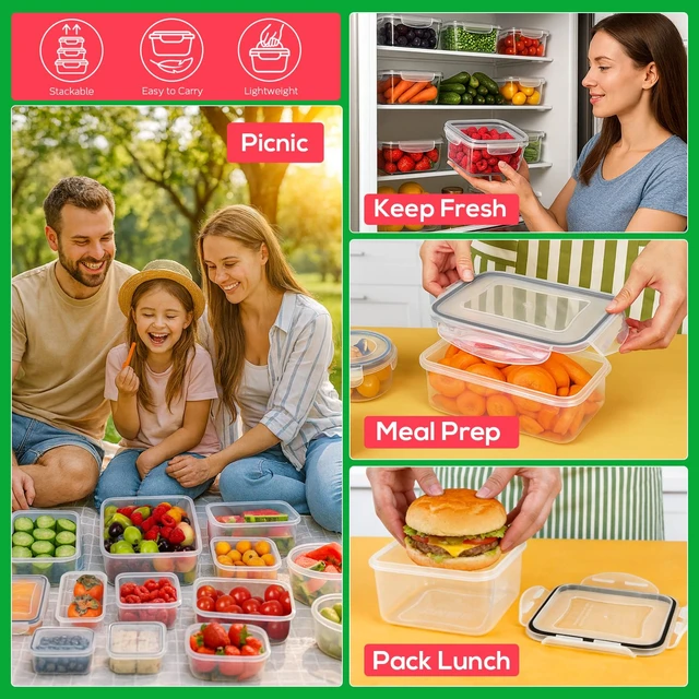 Alt view image 7 of 7 - 62PCS Thick Food Storage Containers with Airtight Lids for Meal Prep | BPA-Free Plastic Food Container Set for Leftovers, Snacks, Lunch, Fruit, Freezer Storage & Kitchen Organization, Leakproof