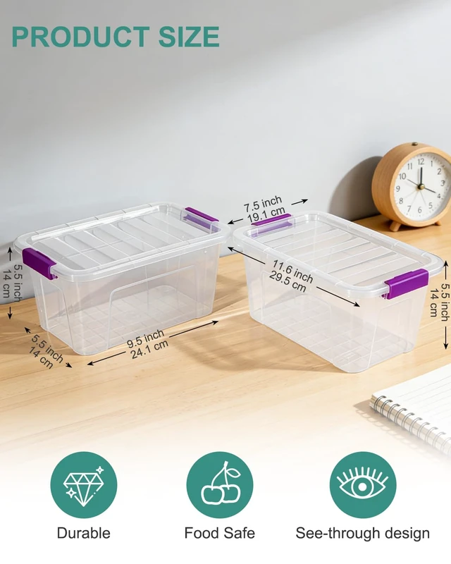 Alt view image 2 of 7 - Clear Storage Bins with Lids 6 Pack, 7 Qt Stackable Storage Containers with Buckle Lock, Durable Plastic Containers & Storage Box Organizer for Pantry, Bathroom, Closet & Office Use