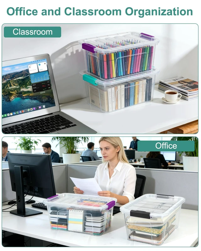 Alt view image 5 of 7 - Clear Storage Bins with Lids 6 Pack, 7 Qt Stackable Storage Containers with Buckle Lock, Durable Plastic Containers & Storage Box Organizer for Pantry, Bathroom, Closet & Office Use