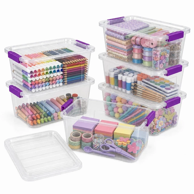 Main image of Clear Storage Bins with Lids 6 Pack, 7 Qt Stackable Storage Containers with Buckle Lock, Durable Plastic Containers & Storage Box Organizer for Pantry, Bathroom, Closet & Office Use