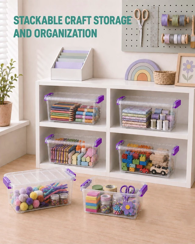 Alt view image 3 of 7 - Clear Storage Bins with Lids 6 Pack, 7 Qt Stackable Storage Containers with Buckle Lock, Durable Plastic Containers & Storage Box Organizer for Pantry, Bathroom, Closet & Office Use