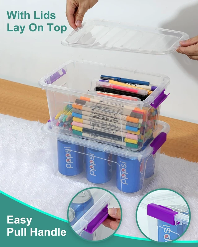 Alt view image 7 of 7 - Clear Storage Bins with Lids 6 Pack, 7 Qt Stackable Storage Containers with Buckle Lock, Durable Plastic Containers & Storage Box Organizer for Pantry, Bathroom, Closet & Office Use