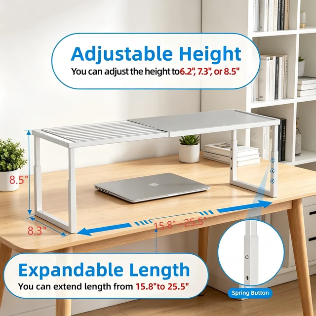 Alt view image 2 of 7 - Cabinet Shelves, 2 Pack Stackable Shelves for Kitchen Storage | Expandable & Height Adjustable Cabinet Organizer Shelf | Metal Shelf Organizer | White Spice Rack for Pantry Storage