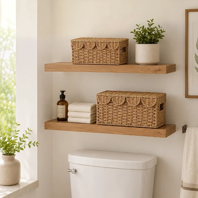 Alt view image 2 of 7 - Set of 2 Scalloped Wicker Basket with Lid, Paper Rope Baskets for Shelves | Small Woven Basket with Lid, Handmade Storage Baskets, Cute Rattan Basket for Nursery, Living Room Decor