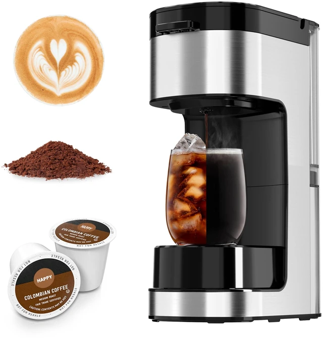 Main image of SoloBrew Single Serve Coffee Maker for K Cup Pod with Ground Filter | 3 Brew Sizes with Strong & Over Ice Buttons, 14 oz Removable Water Tank, 1000 Watts Instant Heating, Stainless Steel Housing