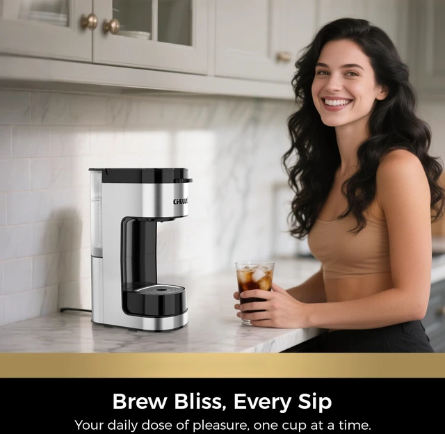 Alt view image 3 of 6 - SoloBrew Single Serve Coffee Maker for K Cup Pod with Ground Filter | 3 Brew Sizes with Strong & Over Ice Buttons, 14 oz Removable Water Tank, 1000 Watts Instant Heating, Stainless Steel Housing