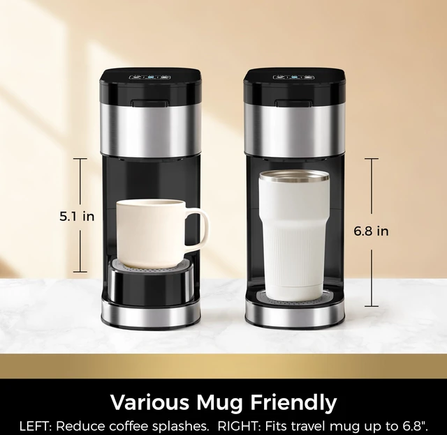 Alt view image 5 of 6 - SoloBrew Single Serve Coffee Maker for K Cup Pod with Ground Filter | 3 Brew Sizes with Strong & Over Ice Buttons, 14 oz Removable Water Tank, 1000 Watts Instant Heating, Stainless Steel Housing