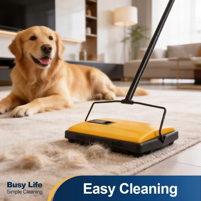 Alt view image 2 of 7 - Manual Carpet Sweeper Cleaner Household Sweeper Hand Push | Non-Electric Lightweight for Low&Undercoat Carpets Rugs Home Office Pet Hair Dust Scraps Cleaning 1*Extra Brush