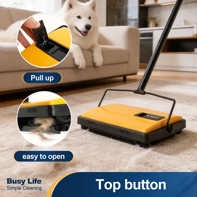 Alt view image 4 of 7 - Manual Carpet Sweeper Cleaner Household Sweeper Hand Push | Non-Electric Lightweight for Low&Undercoat Carpets Rugs Home Office Pet Hair Dust Scraps Cleaning 1*Extra Brush