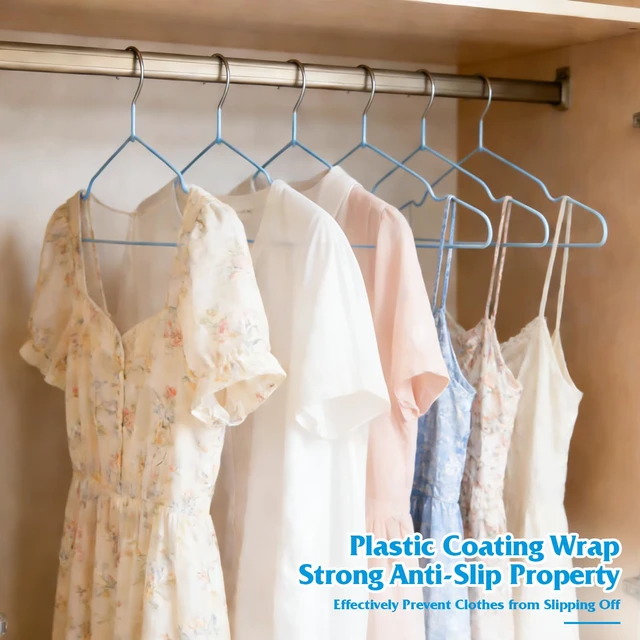 Alt view image 6 of 7 - 150 Pack Clothes Hangers,Non Slip Blue Plastic Coated Metal Coat Hanger for Closet,Sturdy Thin Hangers Bulk Space Saving Hangers for Pants,Skirt,Shirt,Dress,Tie