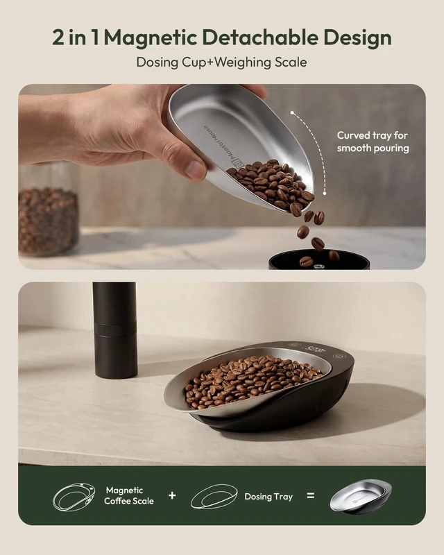 Alt view image 2 of 7 - Coffee Bean Scale Set with Tray and Spritzer, 500g/0.1g | 0.3g Low-Start Scale with Magnetic Removable Metal Tray, 8ml Fine-Mist Spritzer and USB-C Charging for Single-Dose Prep